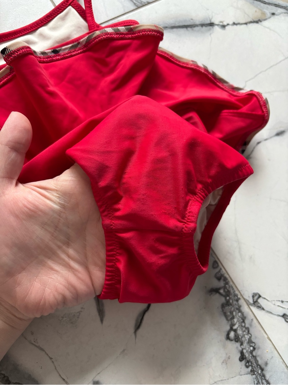 Burberry Kids Red Ruffle One-Piece Swimsuit - Picture 2 of 5